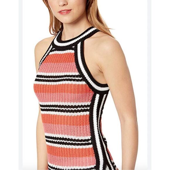 Ella Moss Margot Coral Flames Stripe High Neck Sweater Knit Tank Top size M - Picture 1 of 8